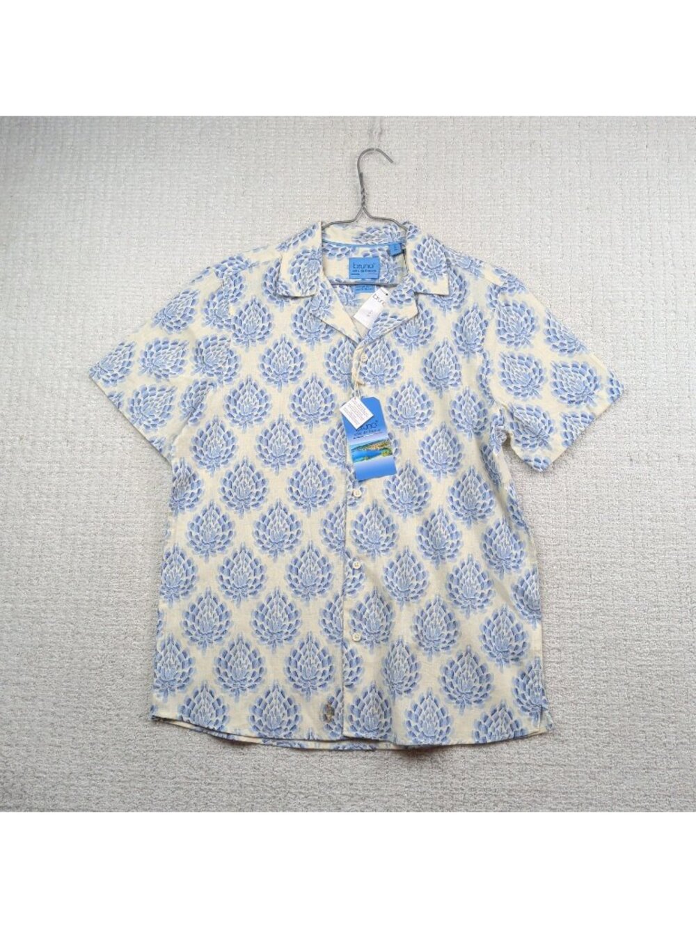 NWT Bruno France Linen Button Up Shirt Men S Floral Tropical Resort Summer Read